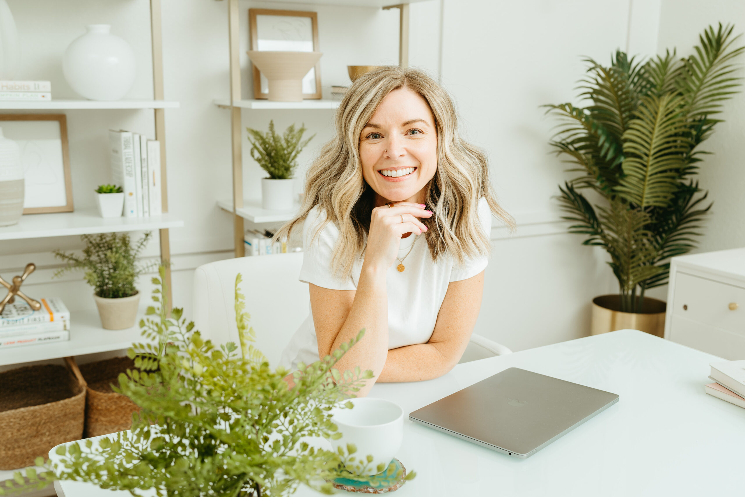 Amanda sitting at desk