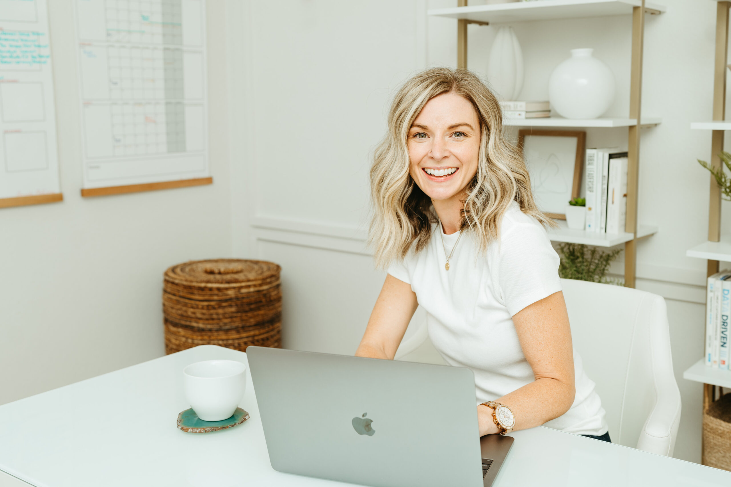 Amanda sitting at a desk